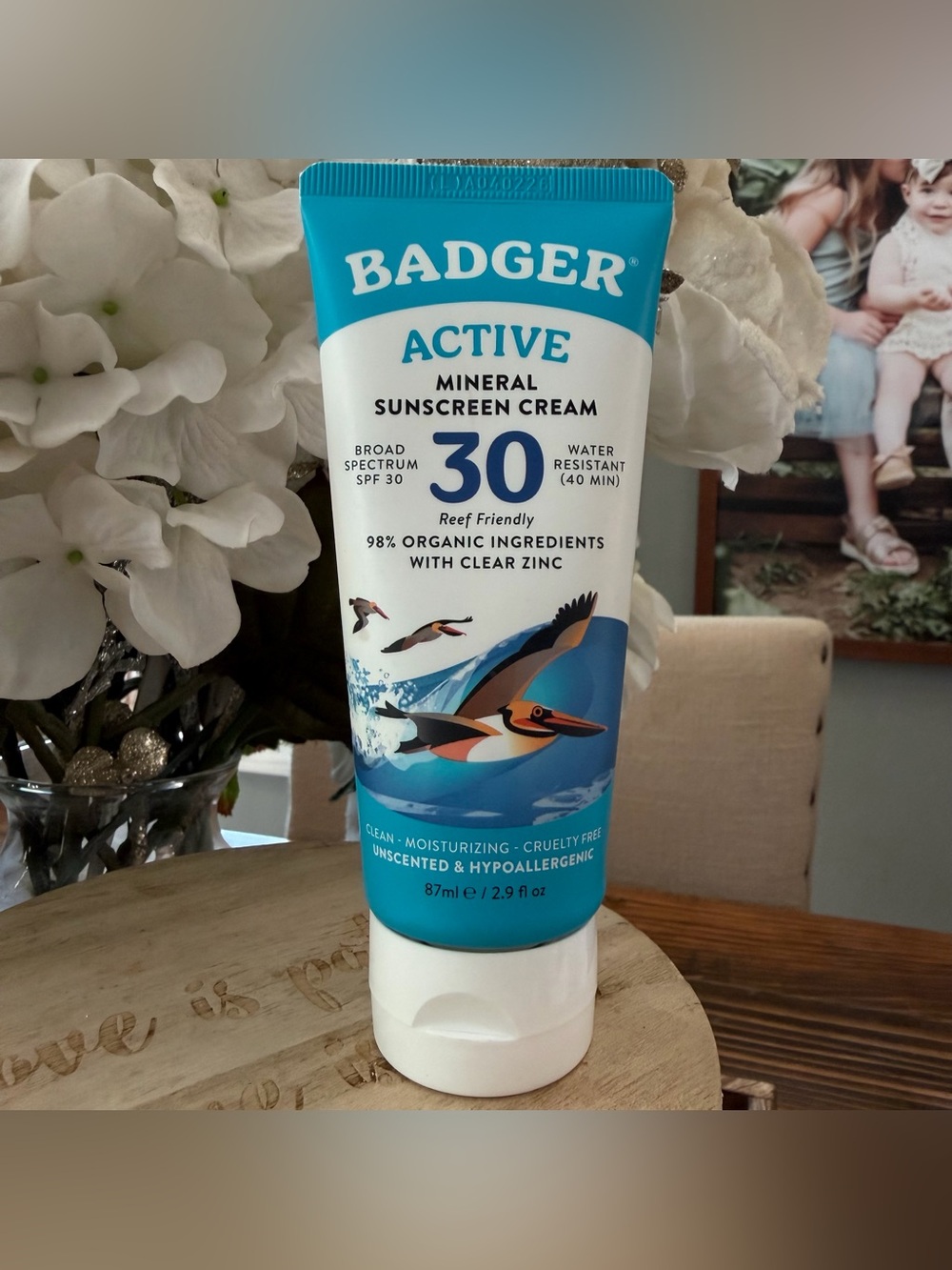 Badger Active Mineral Sunscreen Cream spf 30 Unscented & Hypoallergen 2.9 fl oZ
